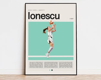 Sabrina Ionescu Poster, WNBA Poster, Sports Poster, Mid Century Modern, NBA Fans, Basketball Gift, Sports Bedroom Posters