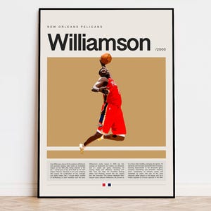 Zion Williamson Poster, NBA Poster, Sports Poster, Mid Century Modern, NBA Fans, Basketball Gift, Sports Bedroom Posters