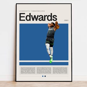 Anthony Edwards Poster, Minnesota Timberwolves, NBA Poster, Sports Poster, Mid Century, NBA Fans, Basketball Gift, Sports Bedroom Posters