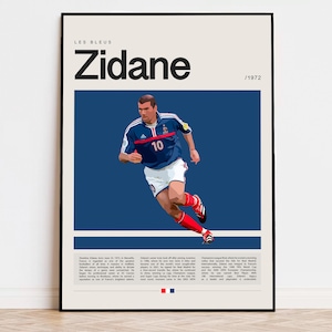 Cartaz de Zinedine Zidane, Cartaz de futebol, Cartaz de futebol, Cartaz de esportes, Arte esportiva moderna, Presente de jogador de futebol, Arte de parede de futebol