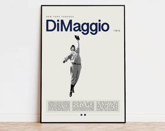 Joe DiMaggio Poster, Baseball Poster, New York Yankees, Sports Poster, Modern Sports Art, Baseball Gifts, Baseball Art