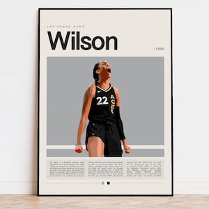 A&#39;ja Wilson Poster, WNBA Poster, Sports Poster, Mid Century Modern, NBA Fans, Basketball Gift, Sports Bedroom Posters