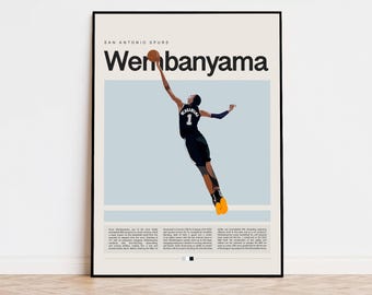Victor Wembanyama Poster, NBA Poster, Sports Poster, Mid Century Modern, NBA Fans, Basketball Gift, Sports Bedroom Posters