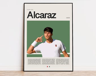 Póster de Carlos Alcaraz, Póster de tenis, Impresión de Carlos Alcaraz, Póster deportivo, Arte deportivo moderno, Regalos de tenis, Póster minimalista, Arte de tenis