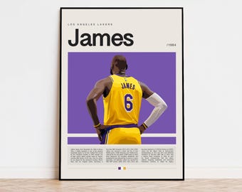LeBron James Poster, NBA Poster, Sports Poster, Mid Century Modern, NBA Fans, Basketball Gift, Sports Bedroom Posters