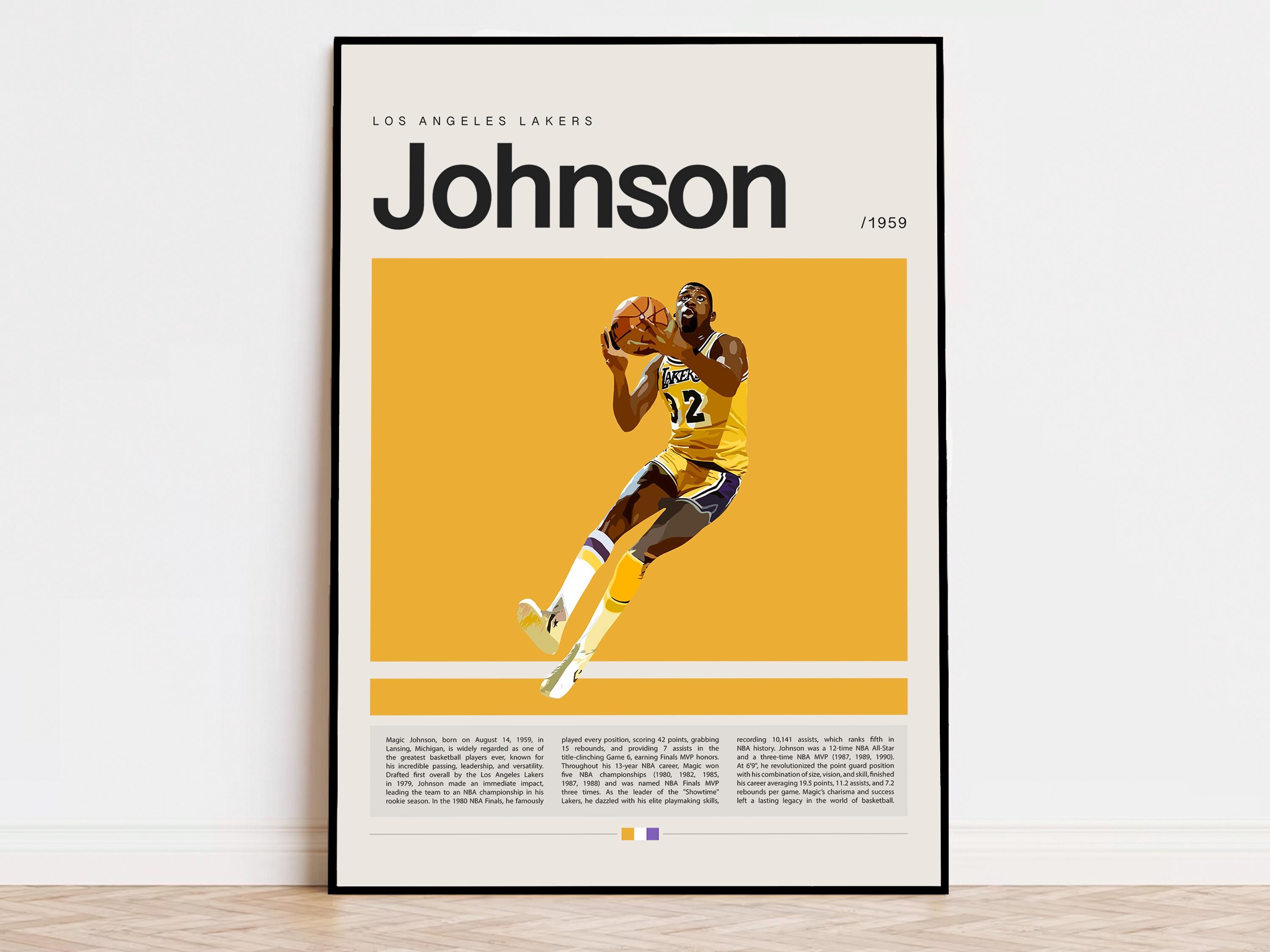 Magic Johnson Poster, NBA Poster, Sports Poster, Mid Century
