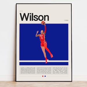 A&#39;ja Wilson Poster, WNBA Poster, Sports Poster, Mid Century Modern, NBA Fans, Basketball Gift, Sports Bedroom Posters