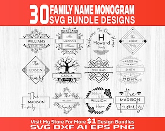 Familienname Monogramm SVG Bundle, 30 anpassbare Nachname Zeichen, Hochzeitsgeschenk, Cricut & Silhouette Schnitt Datei, personalisierte Wohnkultur, Split