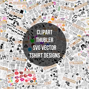 K&ouml;nnte beinhalten: Eine Sammlung digitaler Cliparts und SVG-Vektordesigns f&uuml;r T-Shirts. Das Bild zeigt verschiedene Themenpakete, darunter Zitate, Regenbogen, Schule, Schwangerschaft und mehr. Die Designs sind in Schwarzwei&szlig; gehalten.