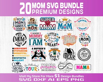 Mom SVG Bundle, 20 Mothers Day Designs, Mama Quotes, Mom Life, Digital Download, Cricut & Silhouette Cut Files, Motherhood SVG, Mom T-Shirt