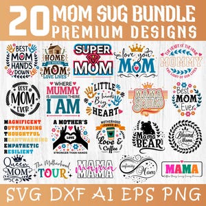 Mom SVG Bundle, 20 Mothers Day Designs, Mama Quotes, Mom Life, Digital Download, Cricut & Silhouette Cut Files, Motherhood SVG, Mom T-Shirt