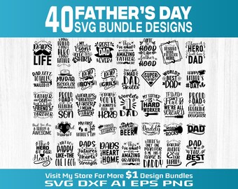 Paquete SVG para el Día del Padre, 40 frases para papá, diseños divertidos y emotivos para el Día del Padre, diseños SVG para papá, archivos de corte para Cricut y Silhouette, vida de papá