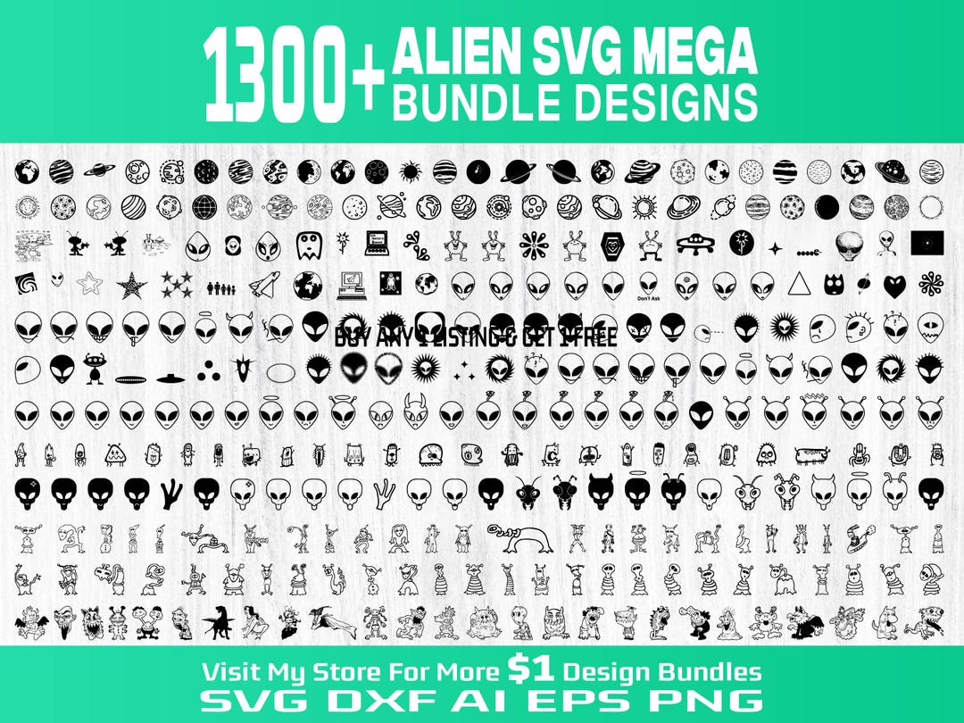Alien SVG Mega Bundle, 1300 UFO and Extraterrestrial Designs, Digital ...