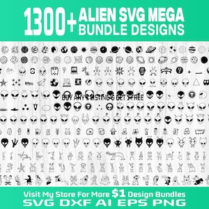 Mega Bundle de Alien SVG, 1300 diseños de ovnis y extraterrestres, descarga digital, archivos de corte de Cricut y Silhouette, espacio, ciencia ficción, arte paranormal