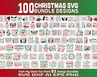 Christmas SVG Bundle 100 Designs, Holiday Quotes Cut Files, Merry Christmas SVG, Xmas Sayings, Cricut Silhouette, Digital Download
