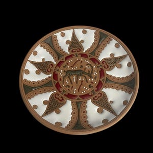 Vintage Original Hand Made Bonis Terracotta Pottery Plate-Made in Rhodes Greece-Beautiful Detail-Enamel on Terracotta-1990&#39;s