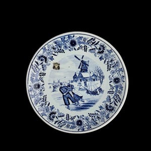 Vintage Royal Sphinx Holland by Boch Belgium-Delft Blue & White Decorative Plate-Dutch Ice Skating Scene-Wall Decor-1950's
