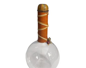 1960&#39;s Vintage HandCraft Novelty Pyrex Decanter-Wrapped Neck with Beads-Painted Stopper-Made in USA-Unique Barware -BOHO-MCM Style