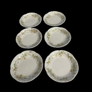 Antique Limoges Set of Six Butter Plates - Delicate Floral Design - Marked &quot;Bassett Limoges Oesterreich&quot; - Early 20th Century