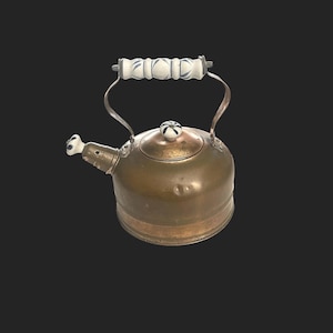 Vintage Rustic Copper Tea Kettle-Blue & White Delft Handle-Knob-Spout Plug-Farmhouse - Shabby Chic- Country- 1960's