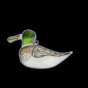 Vintage Unique Fun Handmade Stained Glass Duck with Hand Painted Details