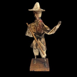 Vintage Mexican Folk Art Paper Mache Sculpture-Hand Made-Man Holding a Stick-1980's Mexican Craftsmanship