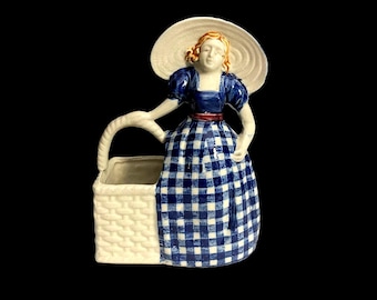 Vintage Handpainted Peasant Girl Planter: Japan Kitsch Decor-Springtime Planter=Cottage Core-Shabby Chic