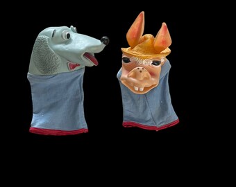 Vintage Shari Lewis Hand Puppets - Charlie Horse & Hush Puppy - Tarcher Productions - 1960