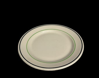 Rare Vintage Shenango China Ironstone Plate in Ivory with Black & Green Stripes - 1920-1940