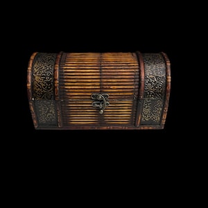 Vintage Bamboo Embossed Metal and Wood Chest - Asian - Boho - Eclectic Style - Home Decor