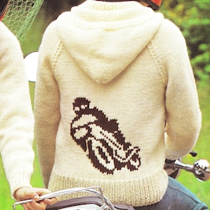 Men&#39;s Vintage Retro Knitted Zipper Hoodie Cardigan with Motorbike or Fish Motif pattern (PDF)