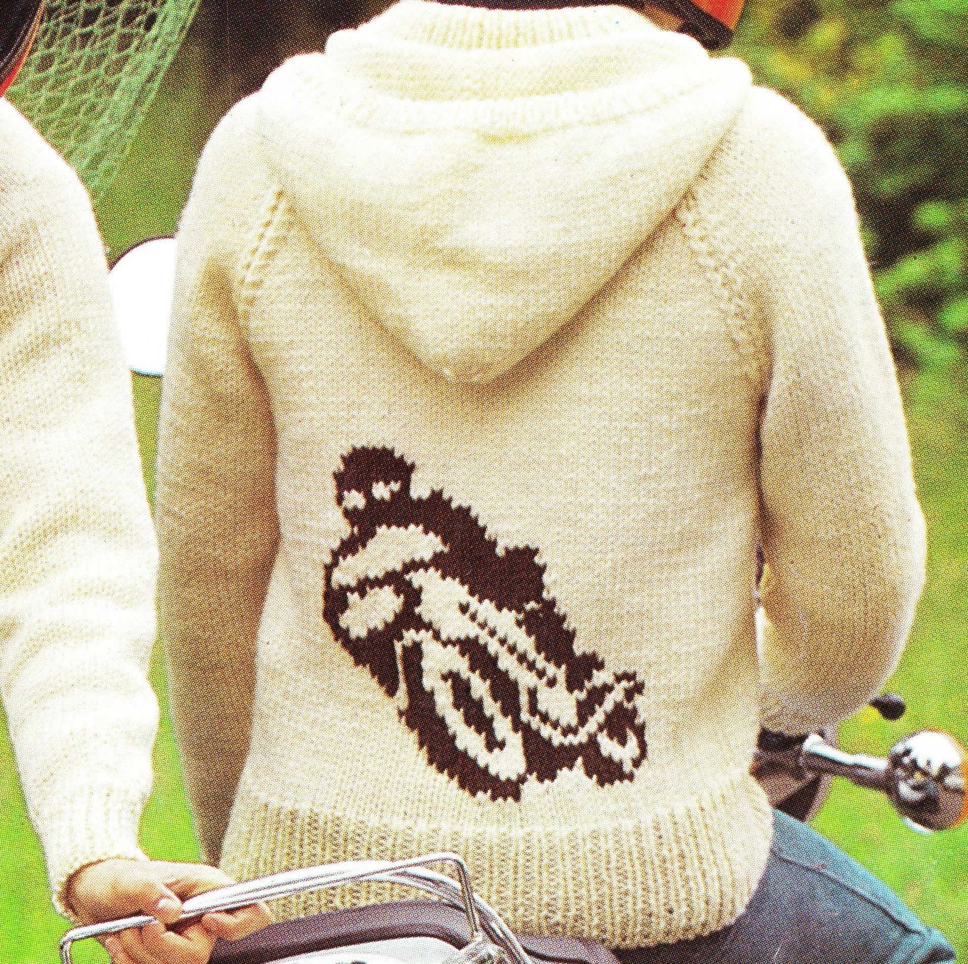 Men's Vintage Retro Knitted Zipper Hoodie Cardigan With Motorbike or Fish  Motif Pattern PDF 