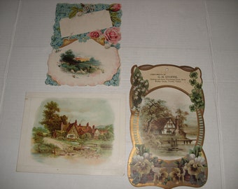 Three Vintage Scenic Pictures.  Junk Journals Cover.  Scrapbook Covers.  Wall Decor
