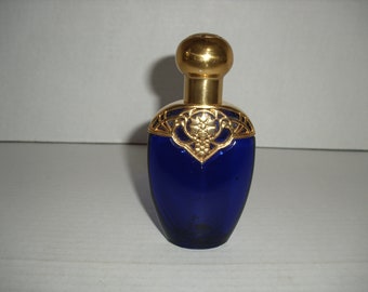 Vintage Avon Cobalt Blue Perfume Bottle with Gold Filigree.  Empty