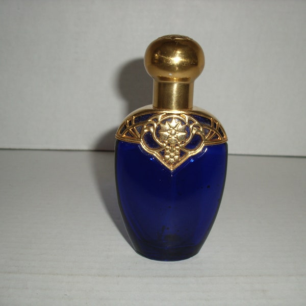 Vintage Avon Cobalt Blue Perfume Bottle with Gold Filigree.  Empty