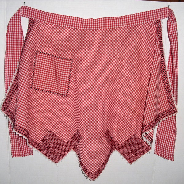 Vintage Red Gingham Apron with Pocket