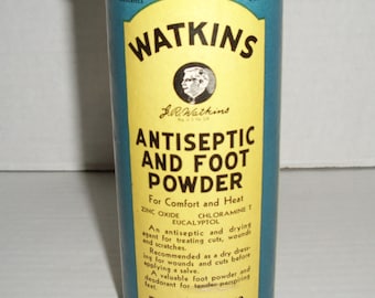 Vintage J.R. Watkins Eight Ounces Antiseptic and Foot Powder Paper Label Tin