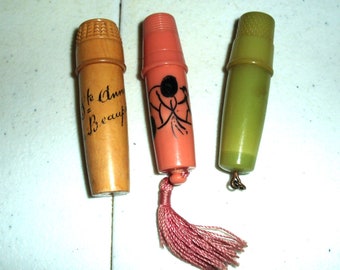 Three Bakelite Catalin Needle Cases.  Travel Sewing Kits