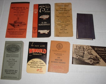 Nine Vintage Advertising Notebooks. Ephemera. Aetna Insurance. Fire Windstorm Auto Insurance. Bennett Commission. Twin City Fur Coat. Drott.