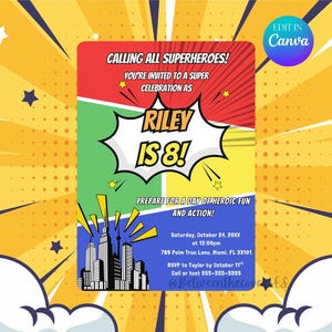 Editable Superhero Birthday Invitation | Printable Comic Book Party Invite | Digital Download | Kids Superhero Theme