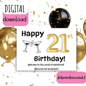 Imprimable 21e anniversaire | Carte imprimable à téléchargement immédiat pour 21 ans, téléchargement numérique