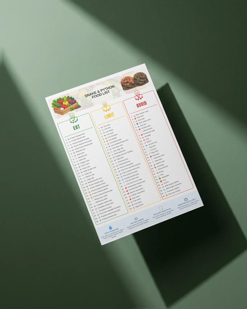 Corn Snake & Ball Python Feeding Guide Printable | Snake Feeding Chart | Feeding Schedule | Reptile Guide | PDF image 2