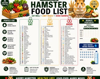 Hamster Food List Printable | Hamster Food Chart | Safe Foods for Hamsters | Hamster Diet Guide | PDF