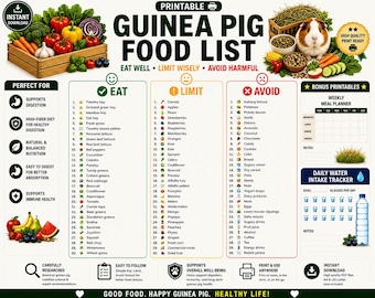 Guinea Pig Food List Printable | Guinea Pig Food Chart | Safe Foods for Guinea Pigs | Diet Guide | PDF