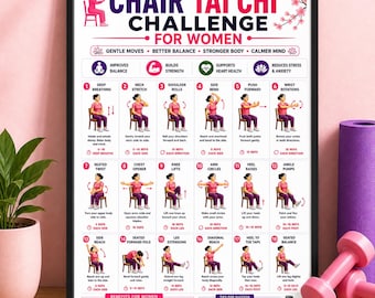 Chair Tai Chi Challenge for Women, Seated Tai Chi Workout, Chair Exercises, Low Impact Fitness, 30 Day Workout Challenge