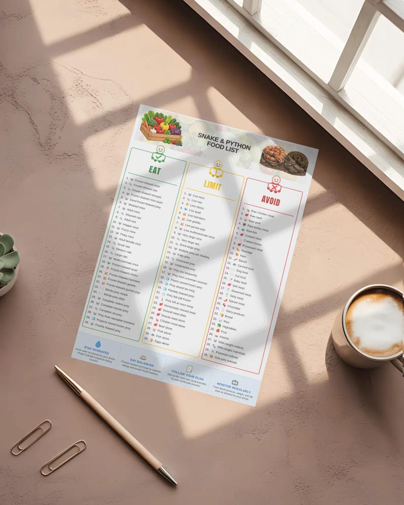 Corn Snake & Ball Python Feeding Guide Printable | Snake Feeding Chart | Feeding Schedule | Reptile Guide | PDF image 4