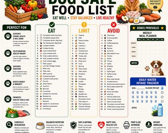 Dog Safe Food List Printable | Safe Foods for Dogs Chart | Dog Food Guide | Healthy Dog Food List | PDF