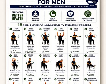 Tai Chi Chair Workouts for Men, Seated Tai Chi Exercises, Chair Exercise Guide, Low Impact Fitness Workout, Printable PDF