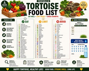 Tortoise Food List Printable | Tortoise Food Chart | Safe Foods for Tortoises | Tortoise Diet Guide | PDF