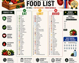 Alkaline Food List Printable | Alkaline Foods Chart | Alkaline Diet Food List | Healthy Food Guide | PDF
